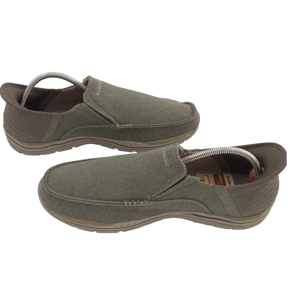 Skechers Slip-Ins Expected Cayson Moc Toe Canvas Loafers Mens 11.5 Beige NEW